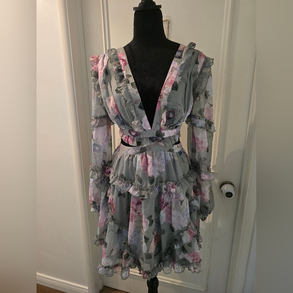 NWT Floral Lace-Up Ruffle Dress - Picture 1 of 10